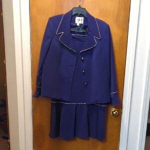 Massini Women's Purple Blazer and Skirt Set with White Trim